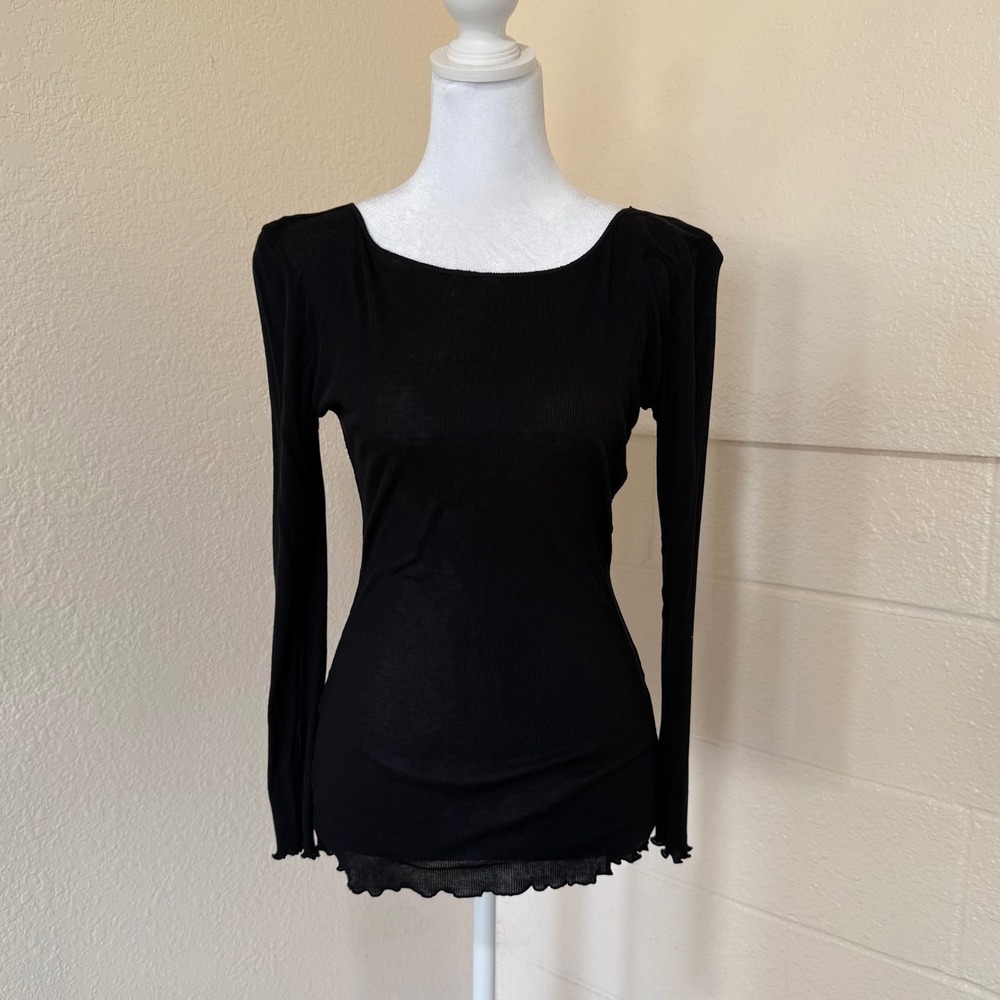 Intimately Free People Ribbed Top Womens M Black Open Back Lettuce Trim Goth